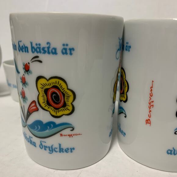 The Berggren Vintage Swedish Dalmalningar Style Ceramic Coffee Mug Set - Picture 4 of 5